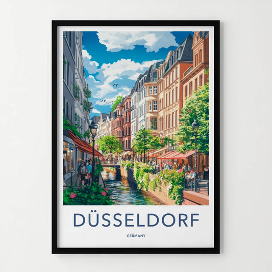 Dusseldorf Poster - Germany Wall Art - Lively Canal Scene Home Decor