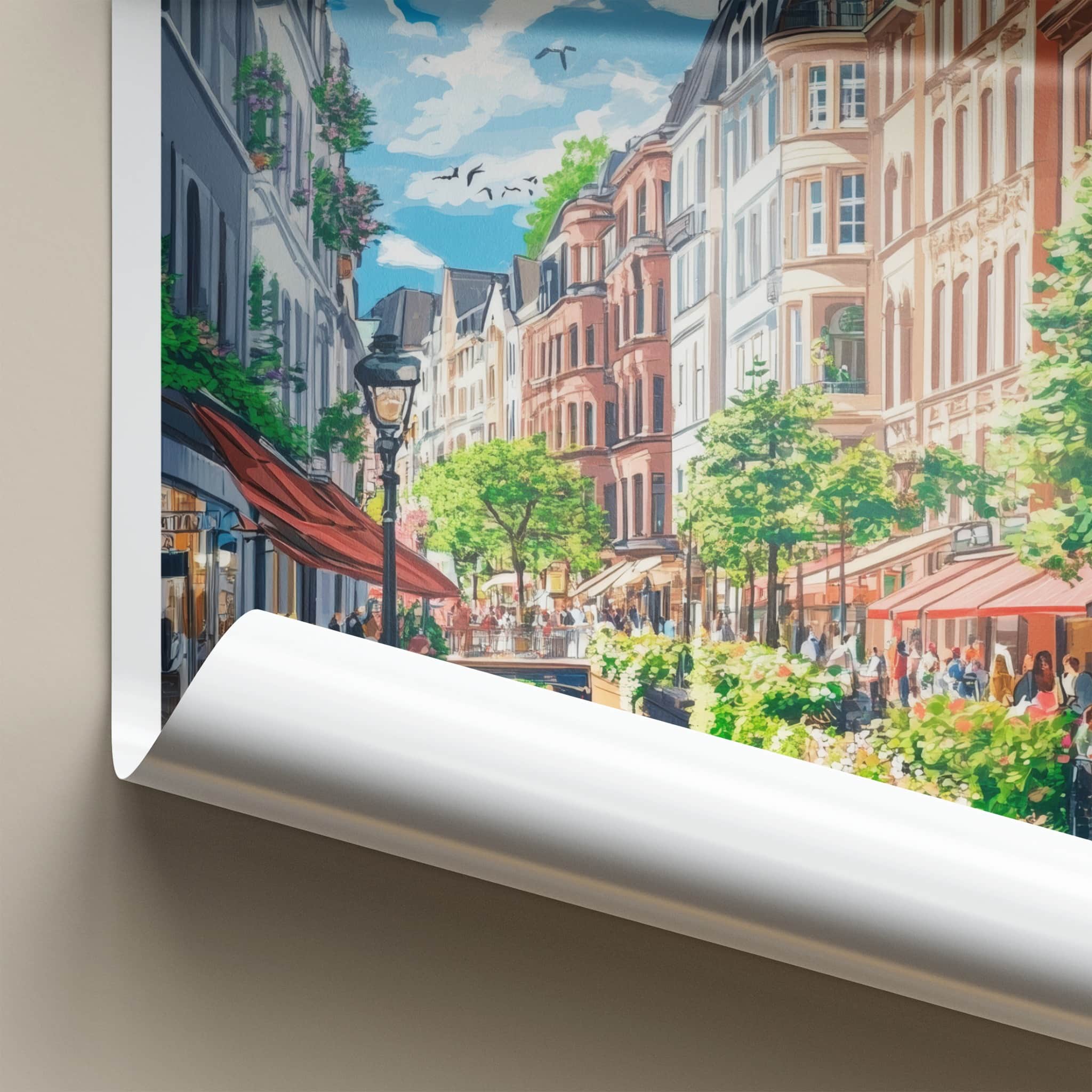 Dusseldorf Poster - Germany Wall Art - Lively Canal Scene Home Decor
