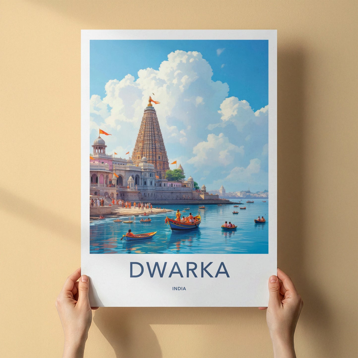 Dwarka Poster - India Art Print - Gujarat Grand Temple Vista Home Decor