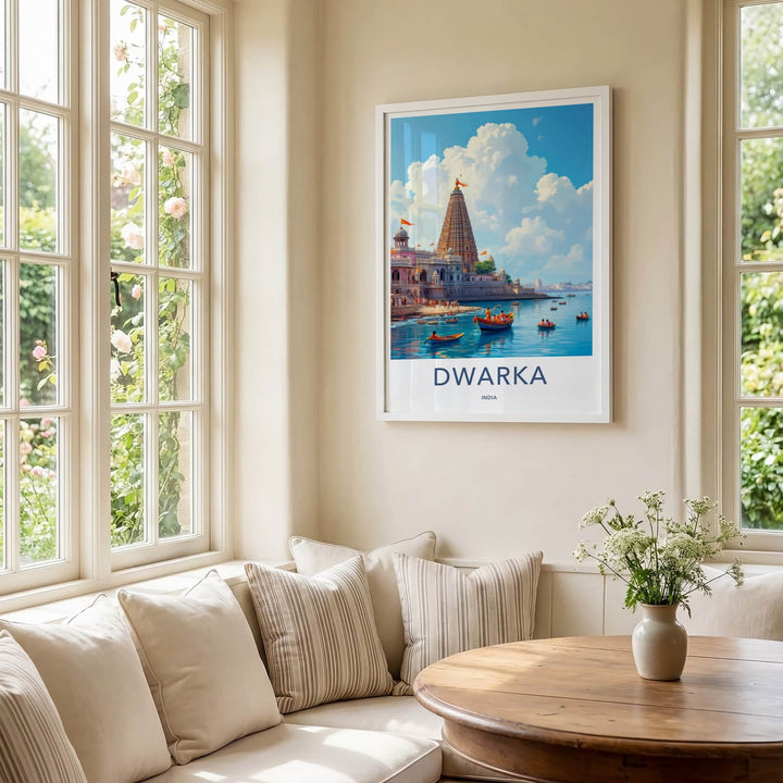 Dwarka Poster - India Art Print - Gujarat Grand Temple Vista Home Decor