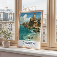 Dwarka Poster - India Travel Art - Gujarat Coastal Temple City Home Decor
