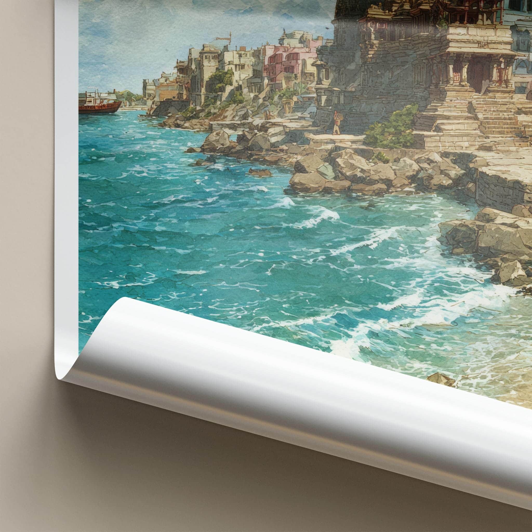 Dwarka Poster - India Travel Art - Gujarat Coastal Temple City Home Decor