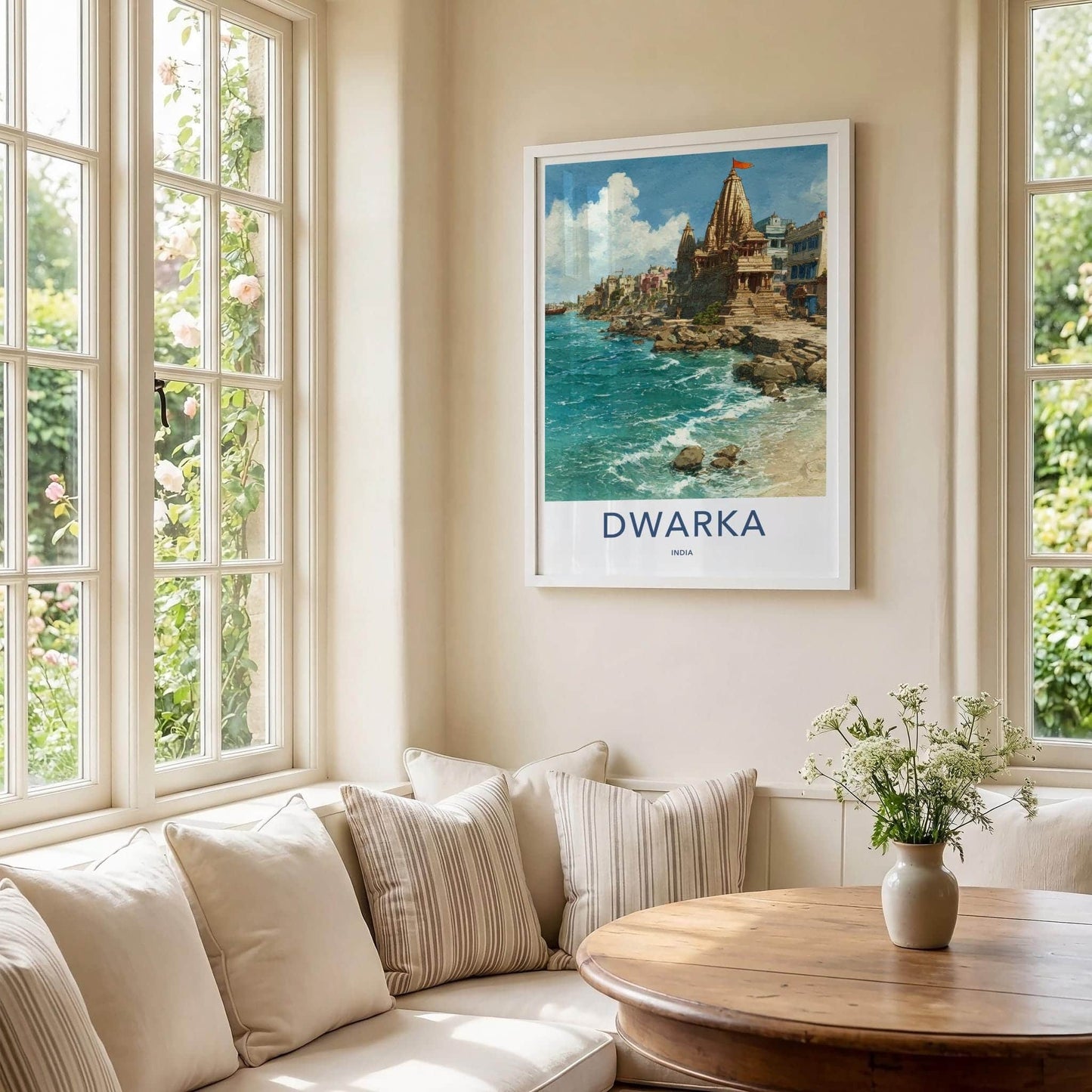 Dwarka Poster - India Travel Art - Gujarat Coastal Temple City Home Decor