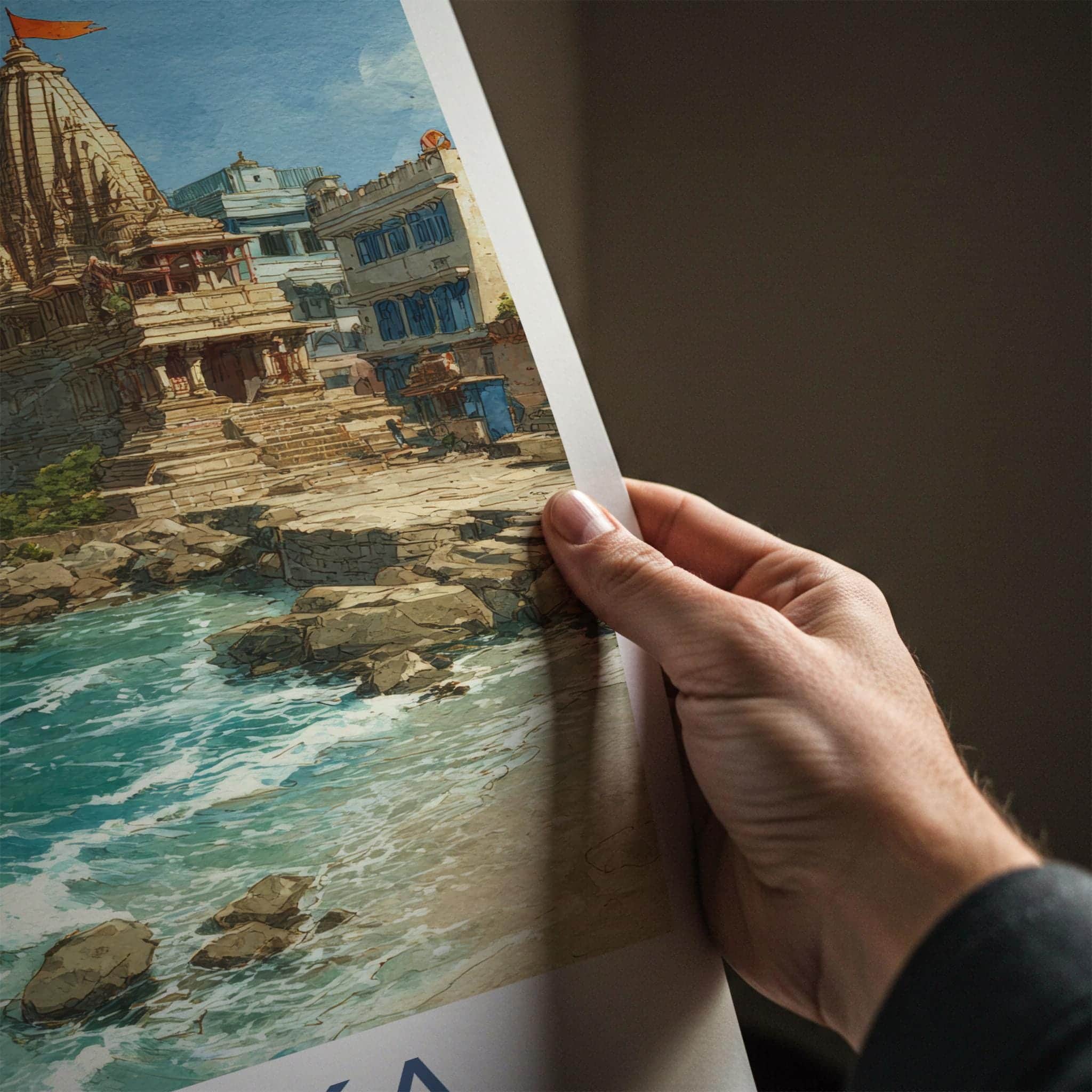 Dwarka Poster - India Travel Art - Gujarat Coastal Temple City Home Decor