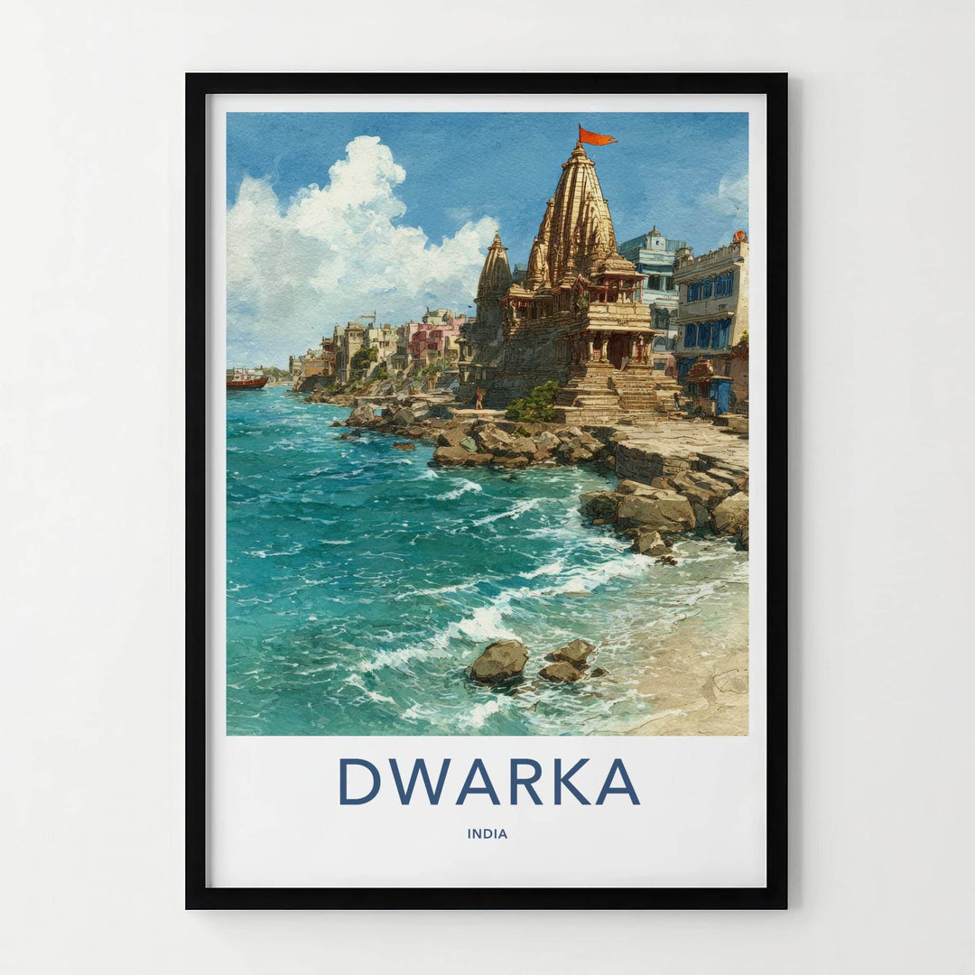 Dwarka Poster - India Travel Art - Gujarat Coastal Temple City Home Decor
