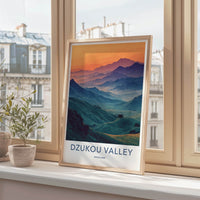 Dzukou Valley Poster - India Layered Mountain Vista Travel Art - Home Decor
