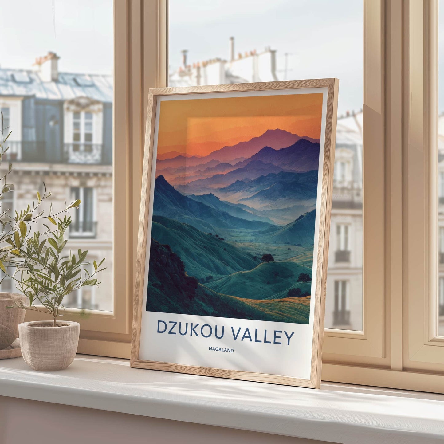 Dzukou Valley Poster - India Layered Mountain Vista Travel Art - Home Decor