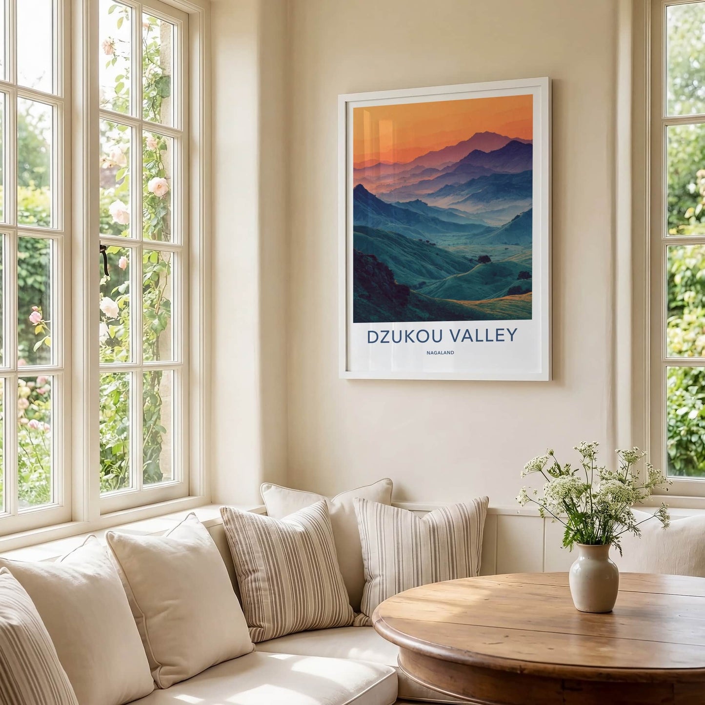 Dzukou Valley Poster - India Layered Mountain Vista Travel Art - Home Decor