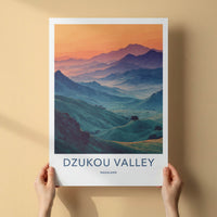 Dzukou Valley Poster - India Layered Mountain Vista Travel Art - Home Decor