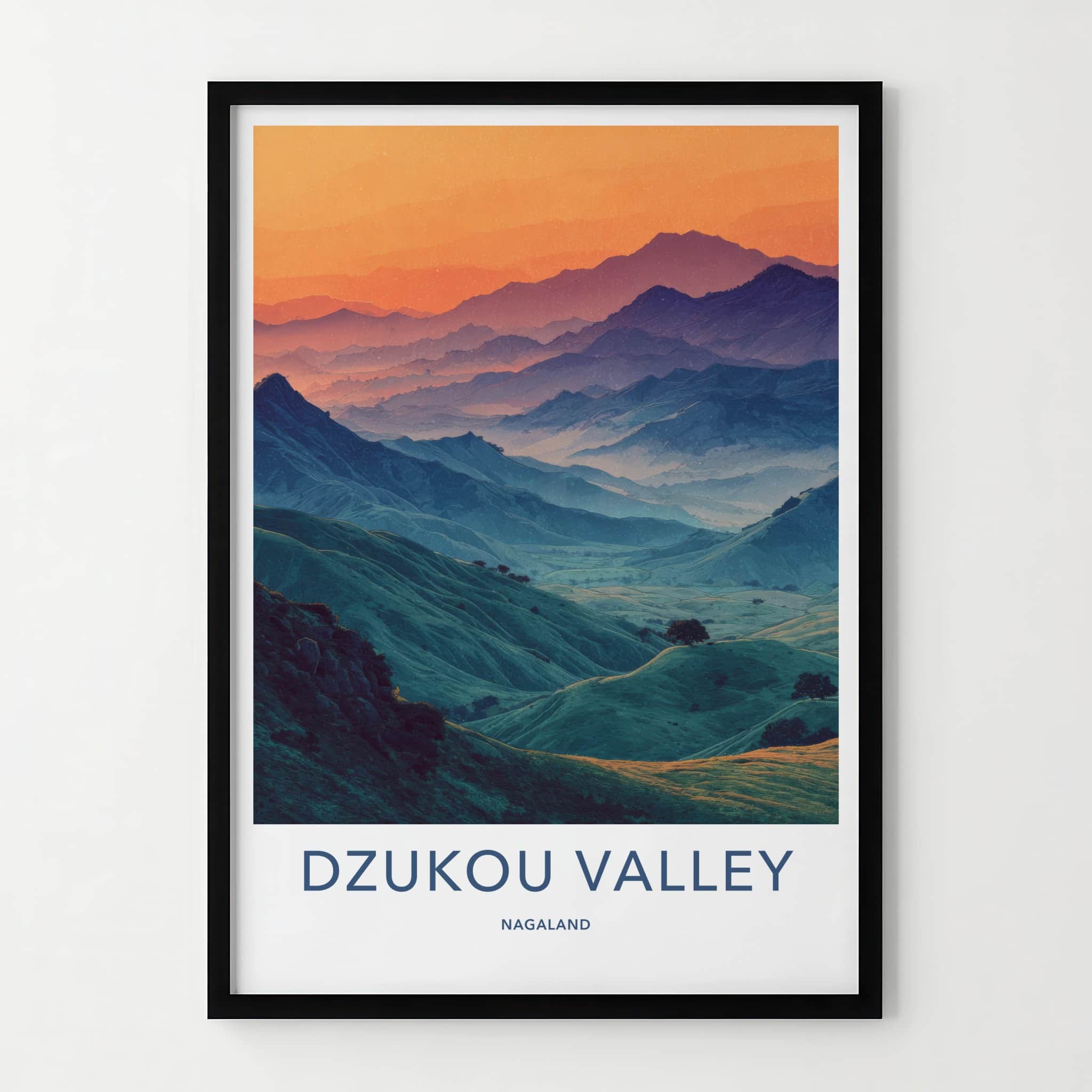 Dzukou Valley Poster - India Layered Mountain Vista Travel Art - Home Decor