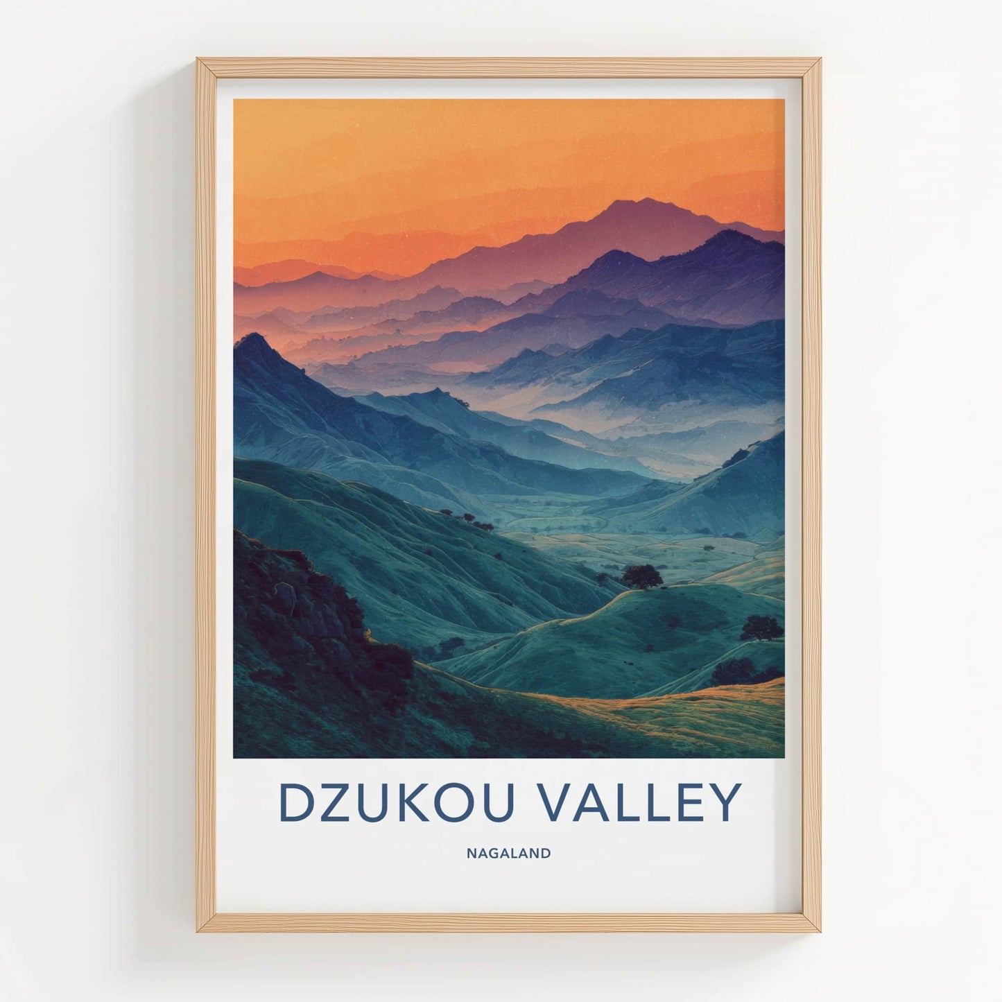 Dzukou Valley Poster - India Layered Mountain Vista Travel Art - Home Decor