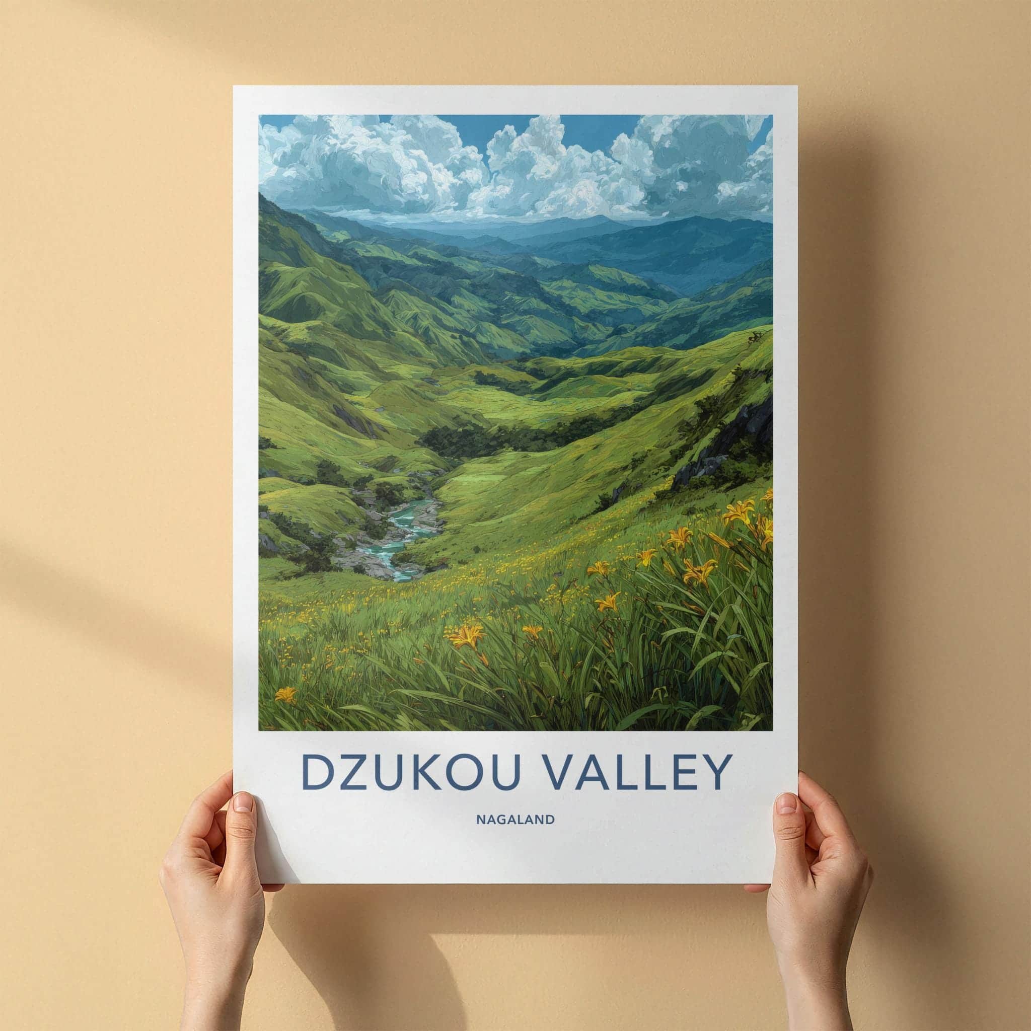 Dzukou Valley Poster - India Scenic Art - Nagaland Lush Green Valley Wall Decor