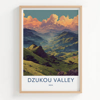 Dzukou Valley Poster - India Travel Art - Nagaland Golden Sky Valley Home Decor