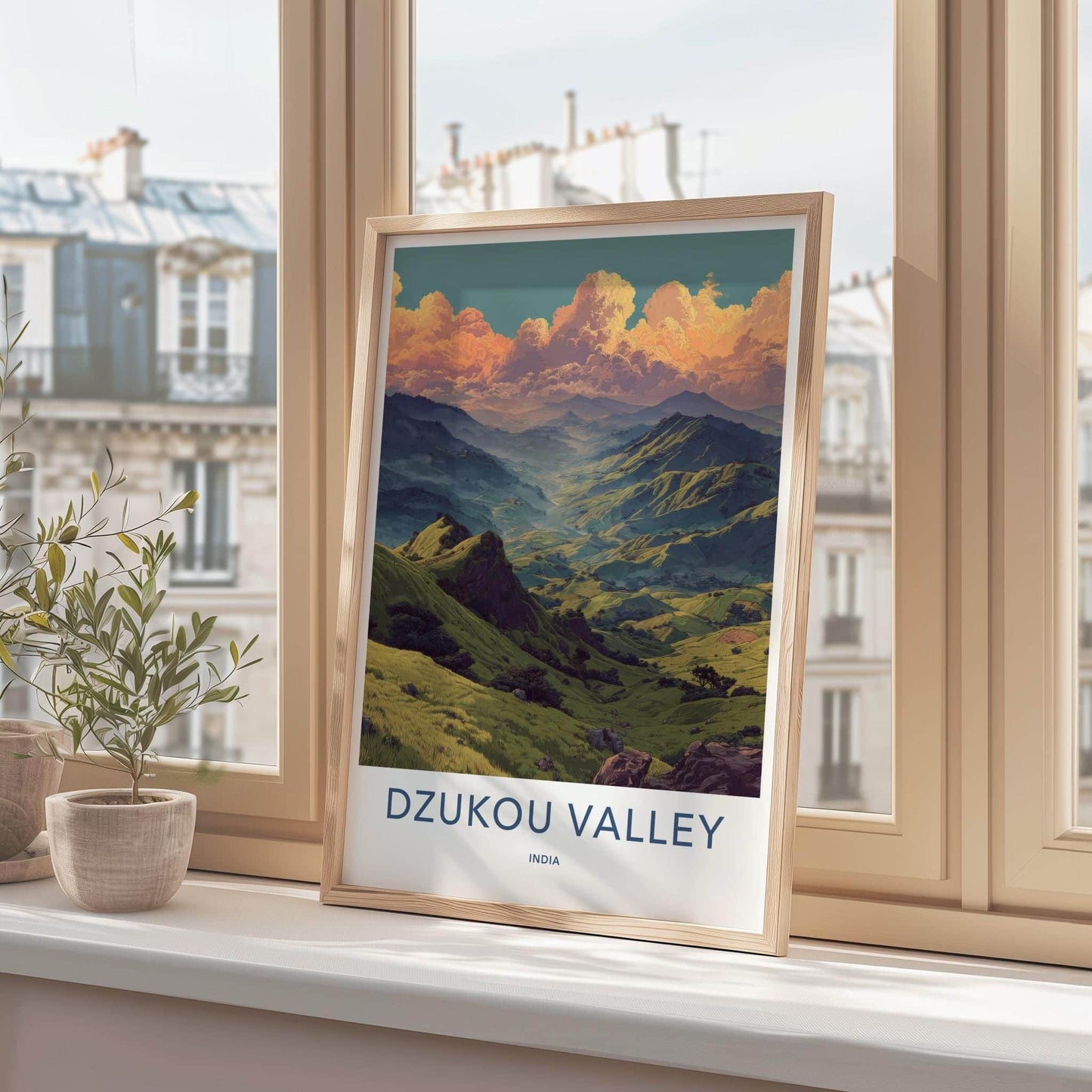 Dzukou Valley Poster - India Travel Art - Nagaland Golden Sky Valley Home Decor