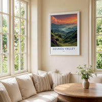 Dzukou Valley Poster - India Travel Art - Nagaland Vibrant Misty Peaks Wall Decor