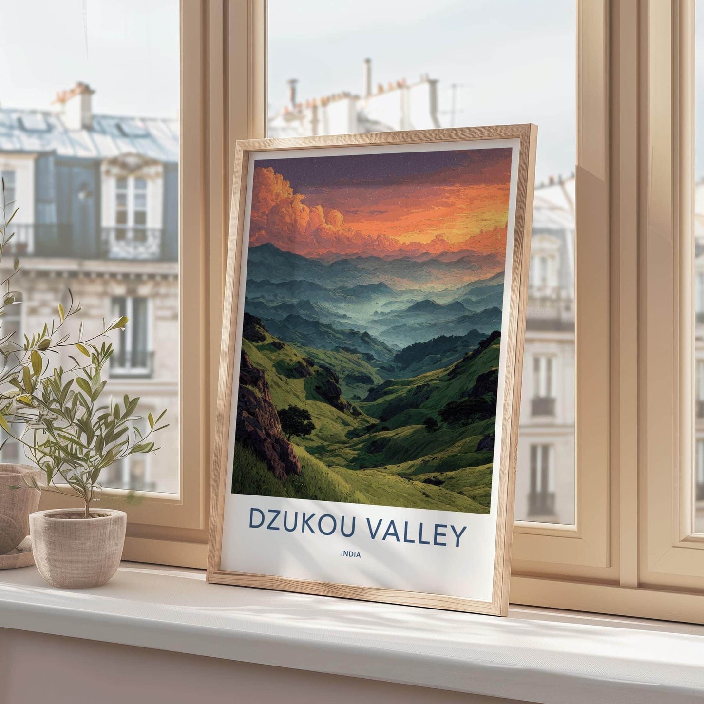 Dzukou Valley Poster - India Travel Art - Nagaland Vibrant Misty Peaks Wall Decor