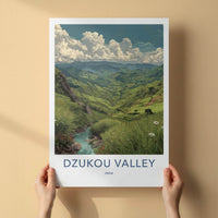 Dzukou Valley Poster - India Wall Art - Nagaland Green hills stream Home Art