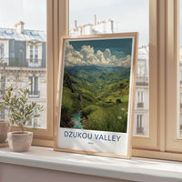 Dzukou Valley Poster - India Wall Art - Nagaland Green hills stream Home Art