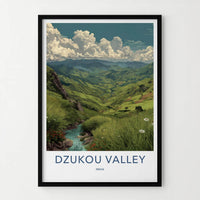 Dzukou Valley Poster - India Wall Art - Nagaland Green hills stream Home Art