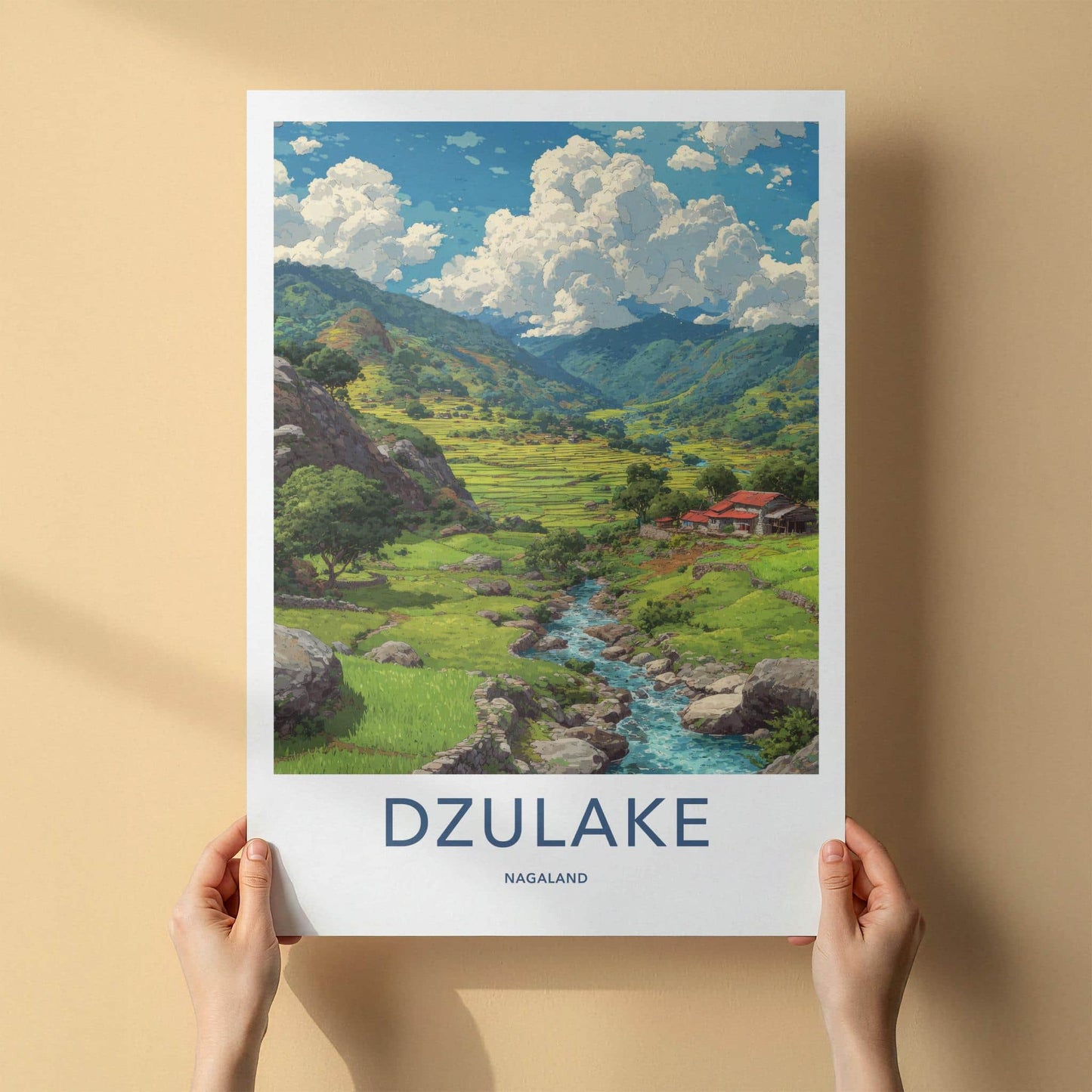 Dzulake Poster - India Travel Art - Nagaland Lush Valley Stream Wall Decor