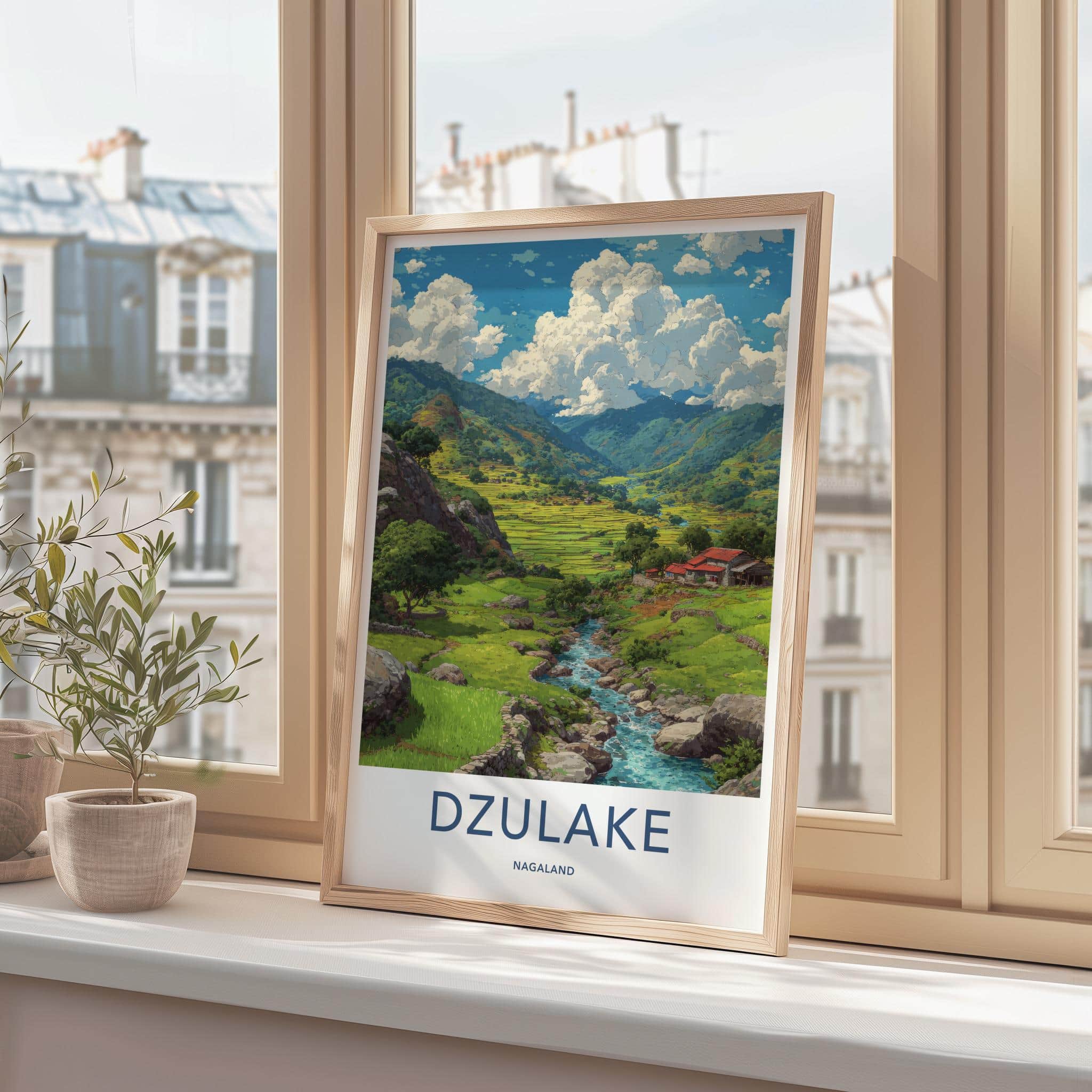 Dzulake Poster - India Travel Art - Nagaland Lush Valley Stream Wall Decor