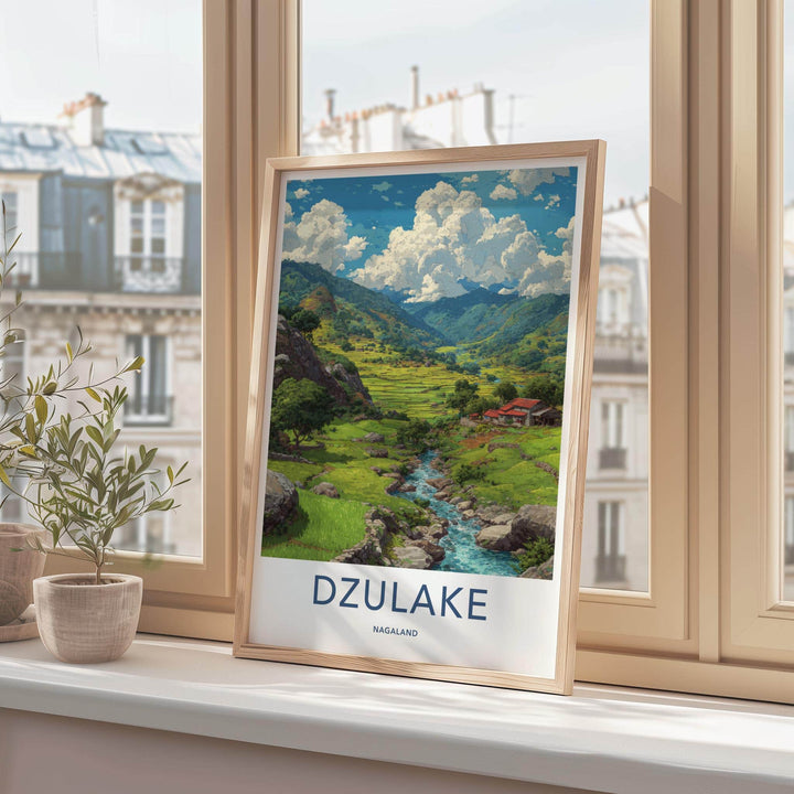 Dzulake Poster - India Travel Art - Nagaland Lush Valley Stream Wall Decor