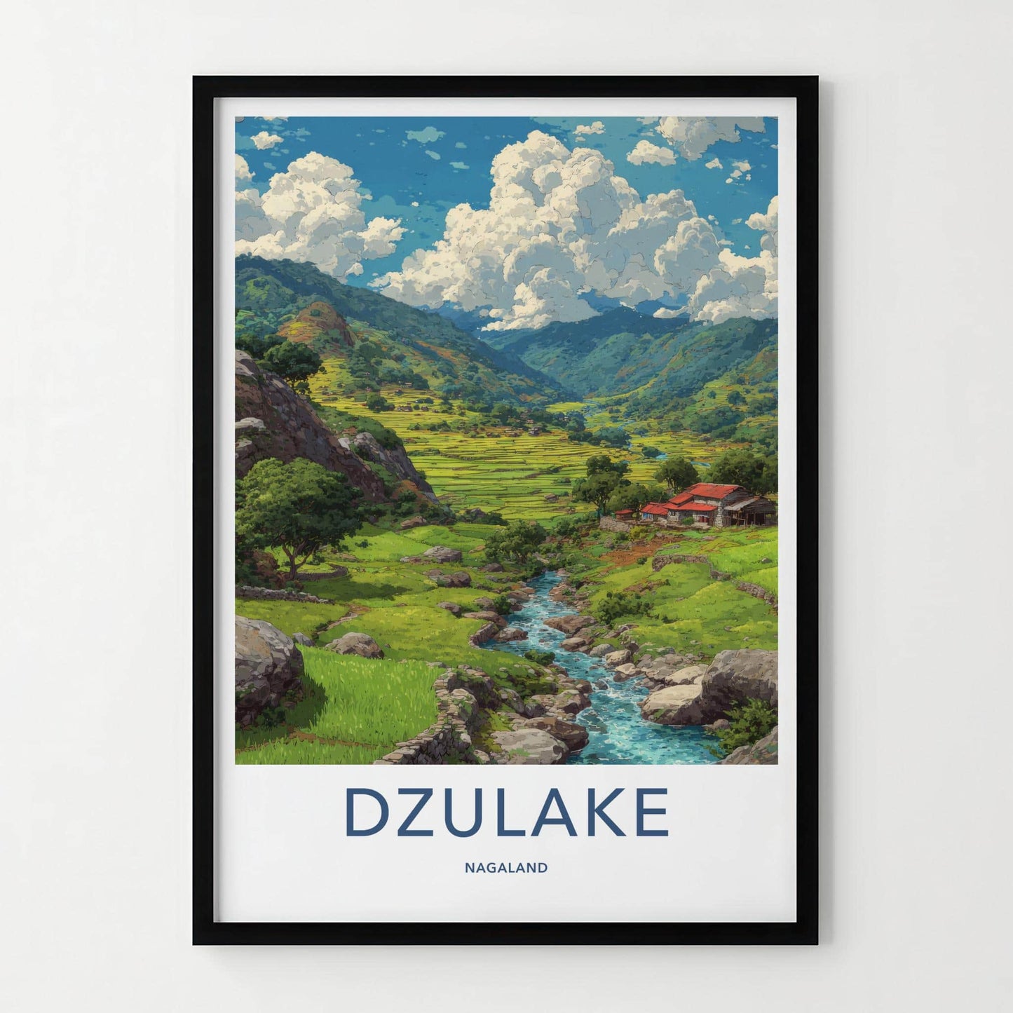 Dzulake Poster - India Travel Art - Nagaland Lush Valley Stream Wall Decor