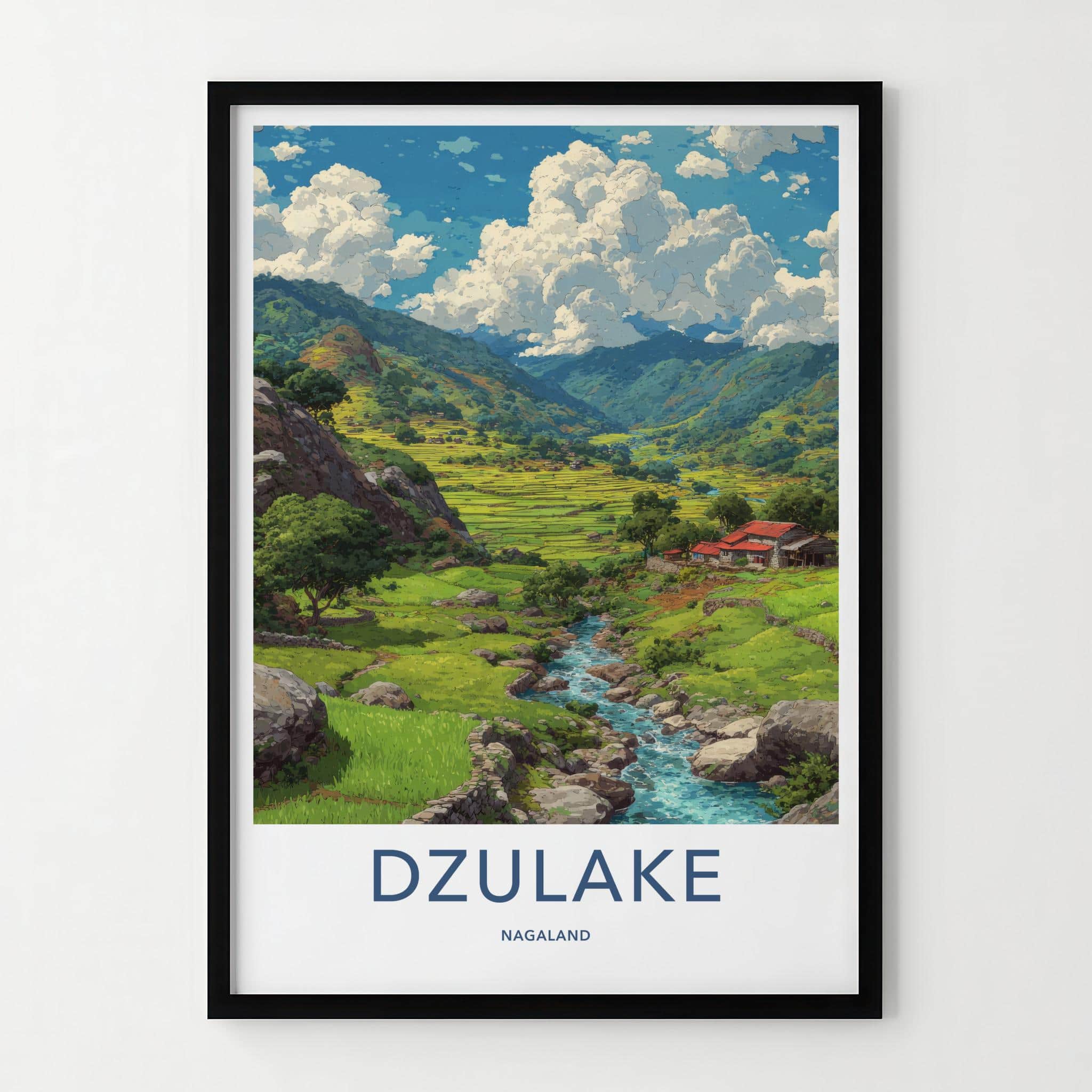 Dzulake Poster - India Travel Art - Nagaland Lush Valley Stream Wall Decor