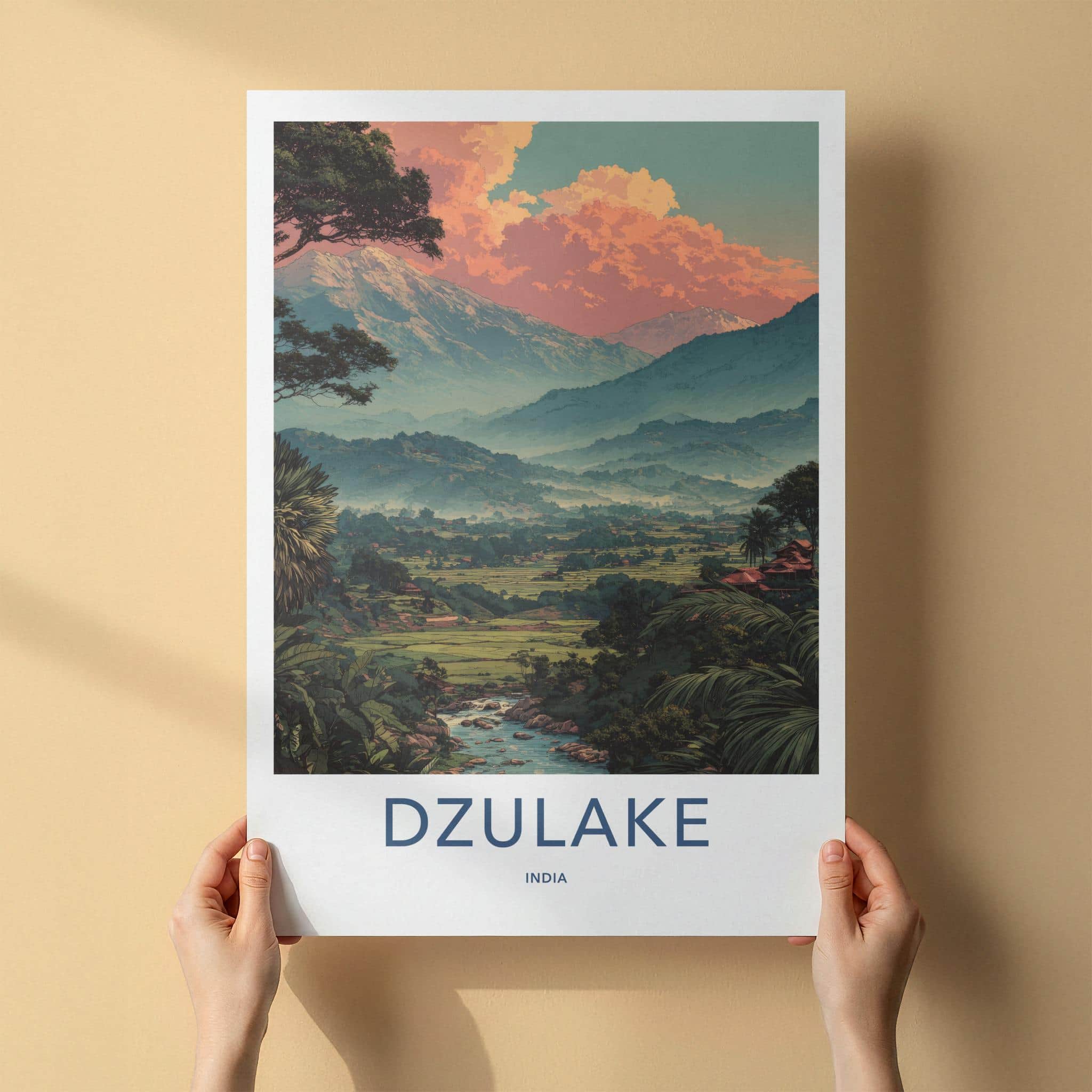 Dzulake Poster - India Travel Art - Nagaland Sunrise Mountain Home Decor