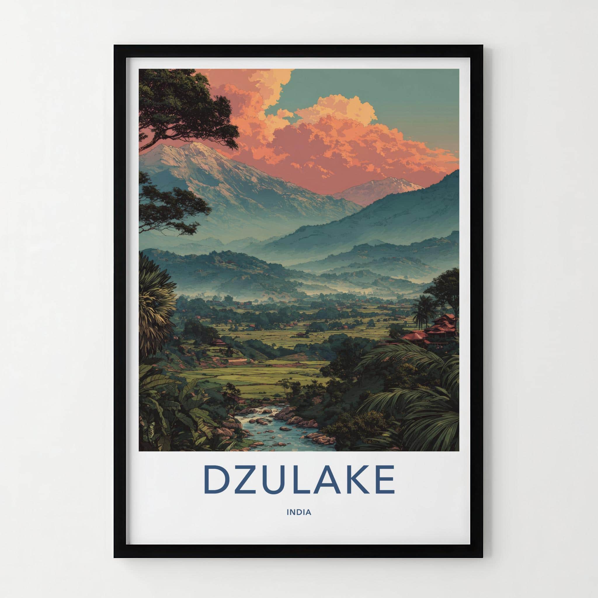 Dzulake Poster - India Travel Art - Nagaland Sunrise Mountain Home Decor
