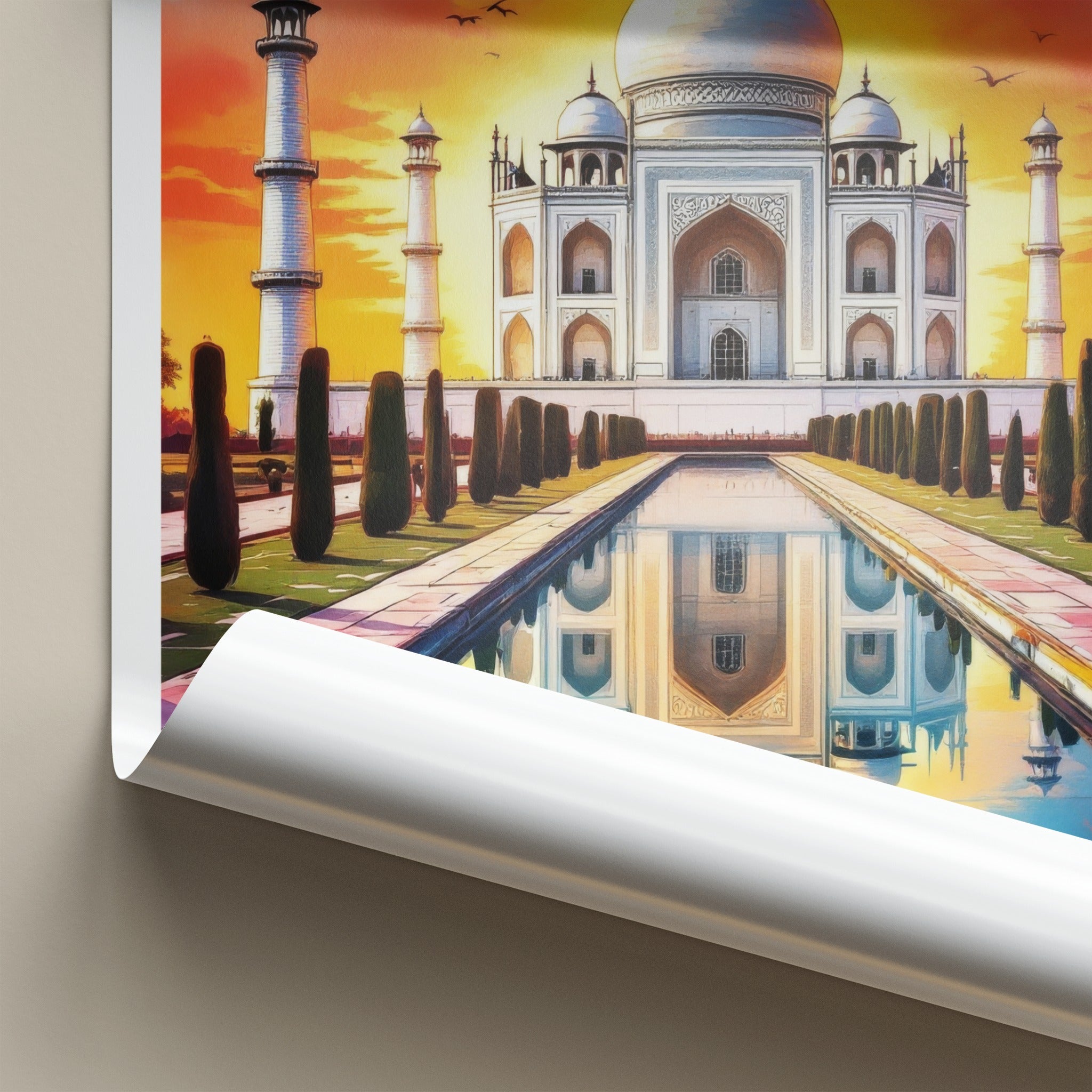 Taj Mahal Poster - India Uttar Pradesh Sunset Reflection Art