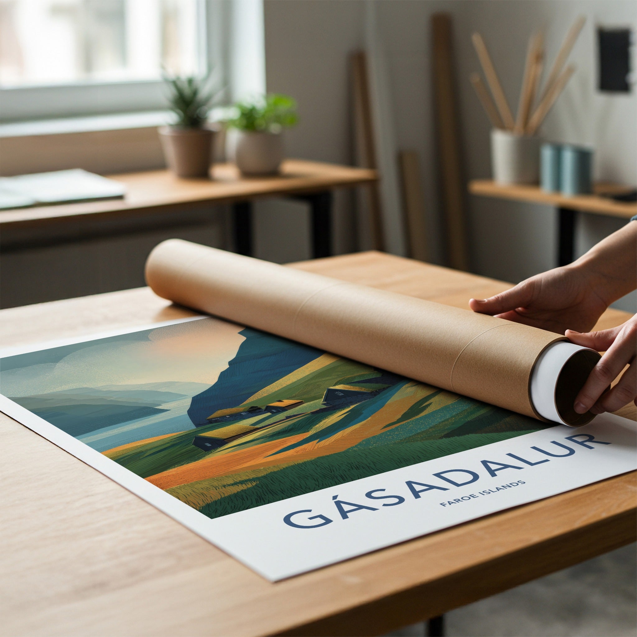 Gasadalur Poster - Faroe Islands Art Print Cliffside Village