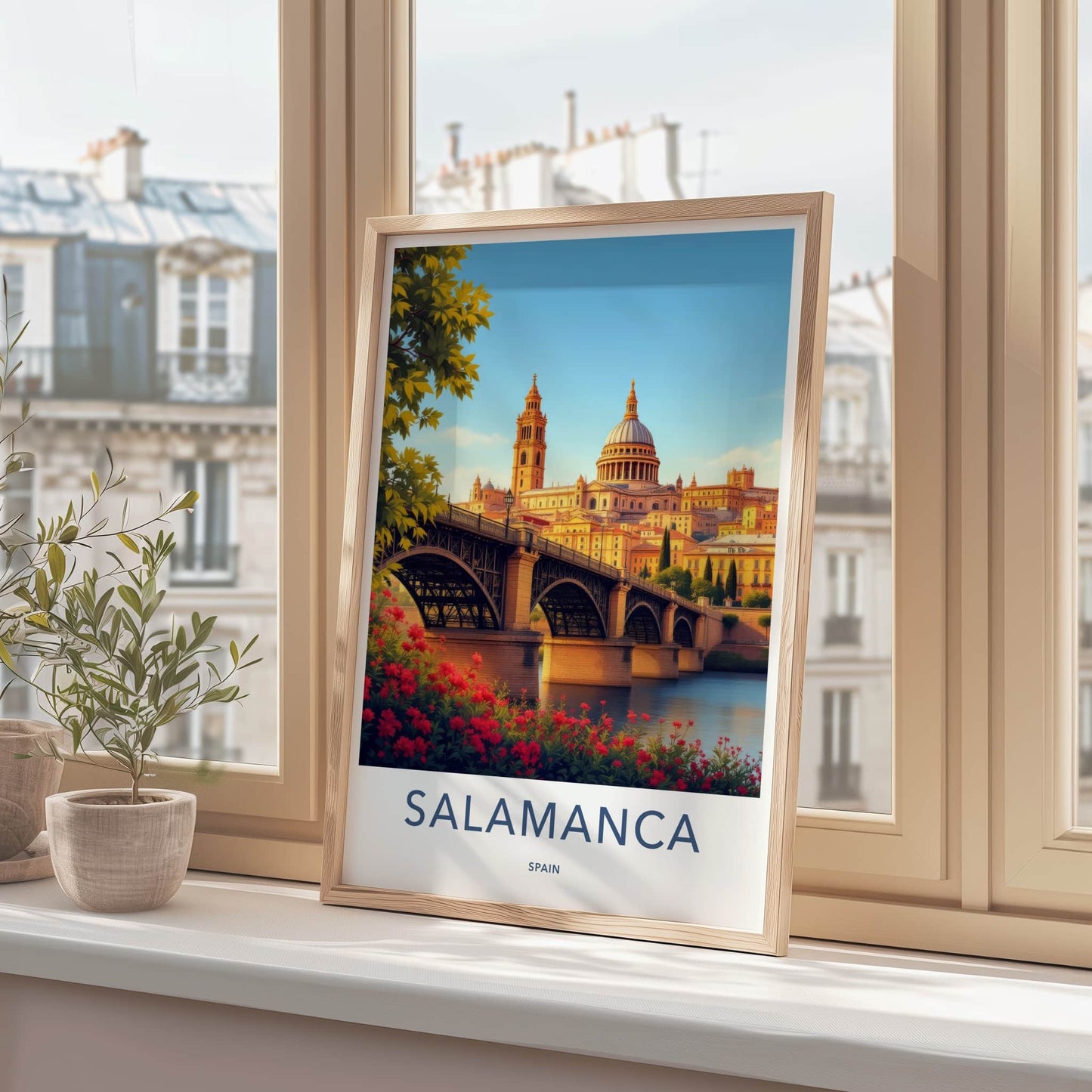 Salamanca Poster - Spain Travel Art - Historic Bridge View Home Decor