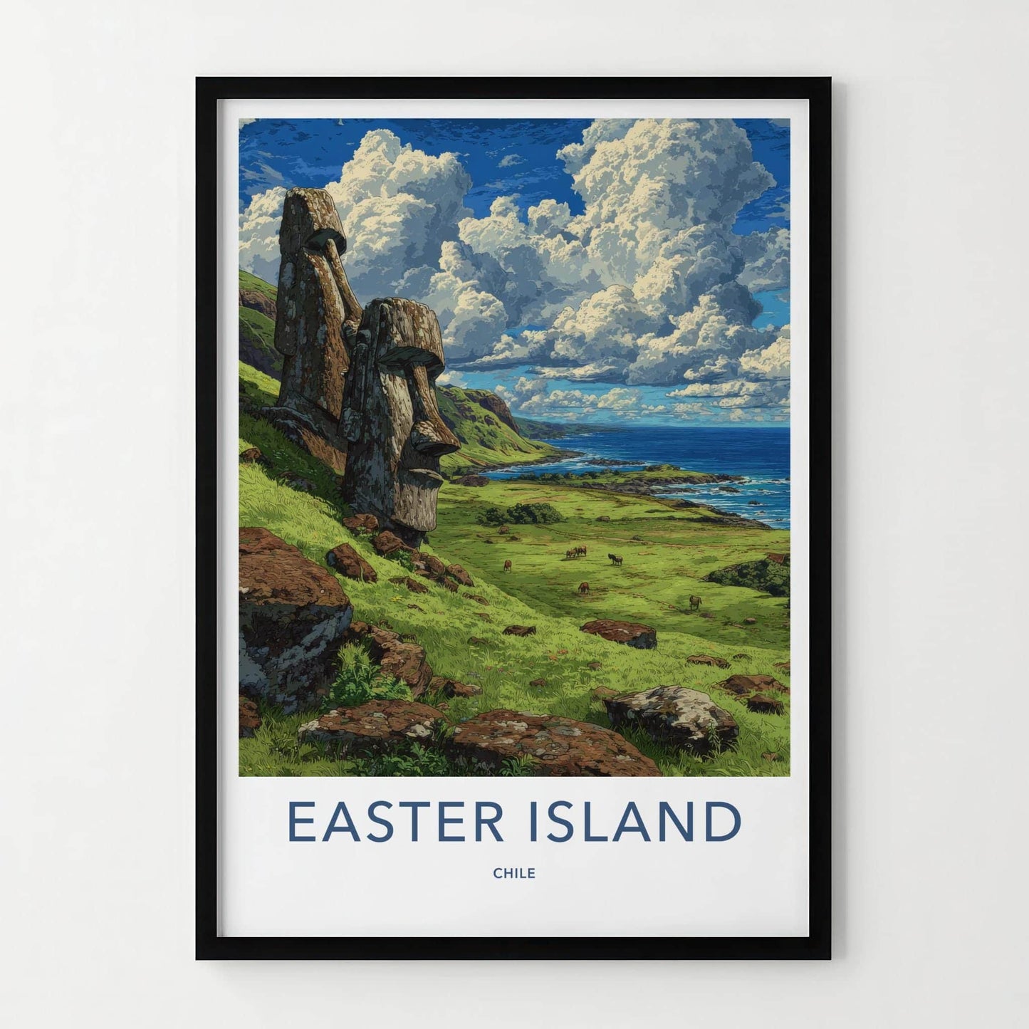 Easter Island Poster - Chile Travel Art - Ancient Moai Statues Home Decor