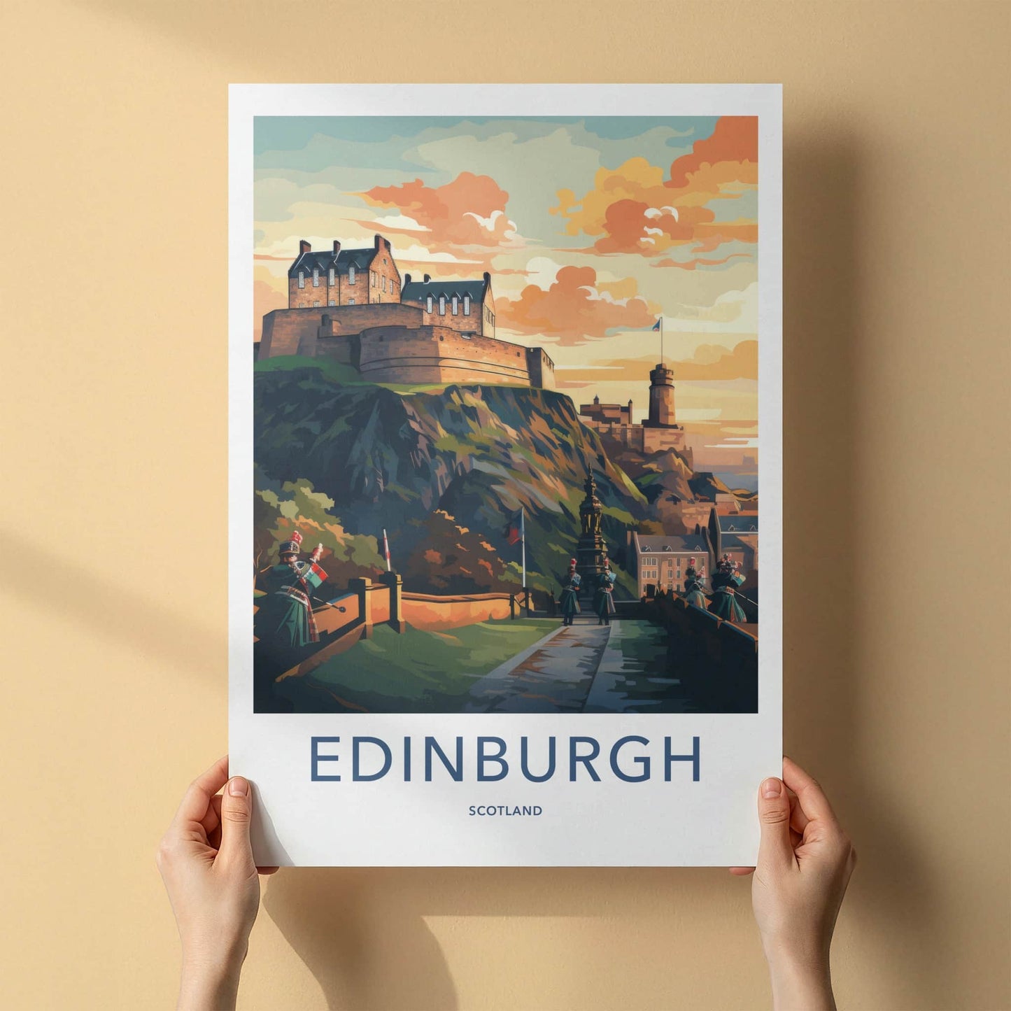 Edinburgh Poster - Scotland Travel Art - Castle Hill Sunset Home Decor