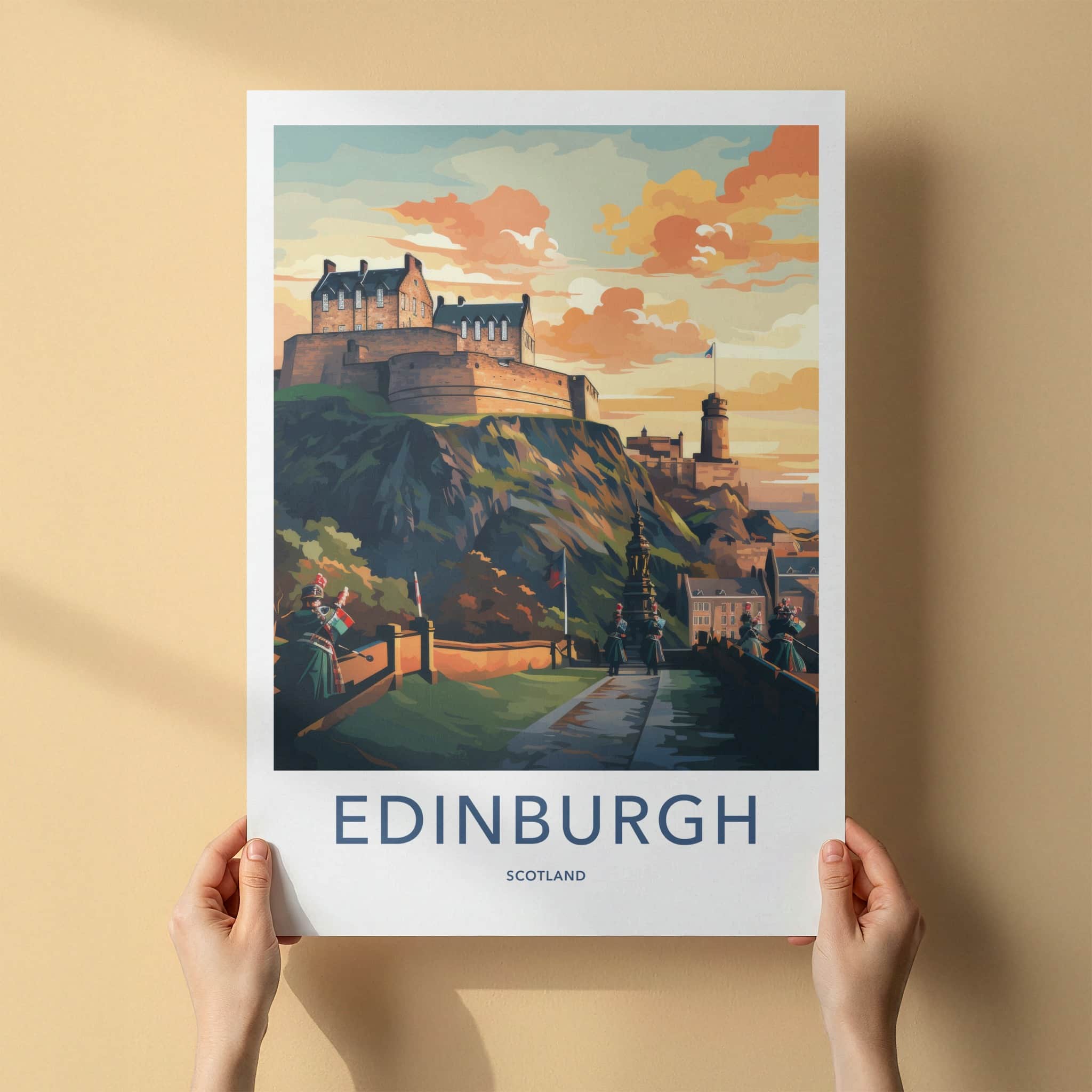 Edinburgh Poster - Scotland Travel Art - Castle Hill Sunset Home Decor