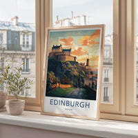 Edinburgh Poster - Scotland Travel Art - Castle Hill Sunset Home Decor