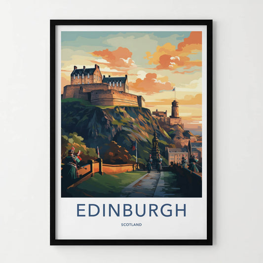 Edinburgh Poster - Scotland Travel Art - Castle Hill Sunset Home Decor