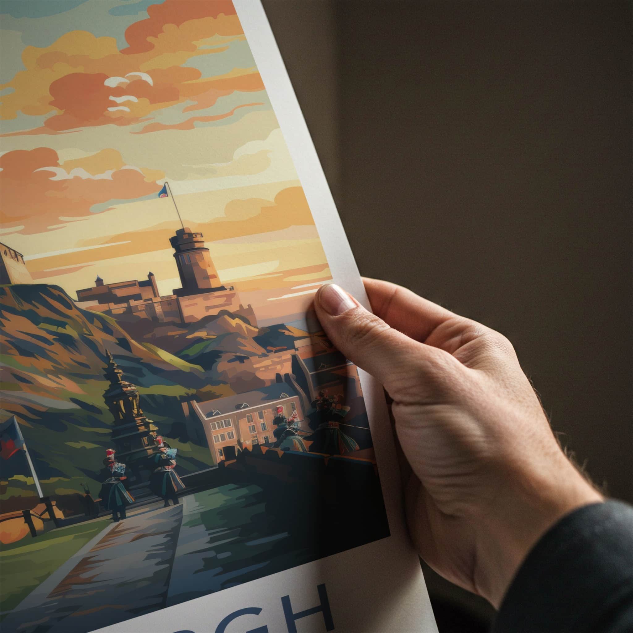 Edinburgh Poster - Scotland Travel Art - Castle Hill Sunset Home Decor