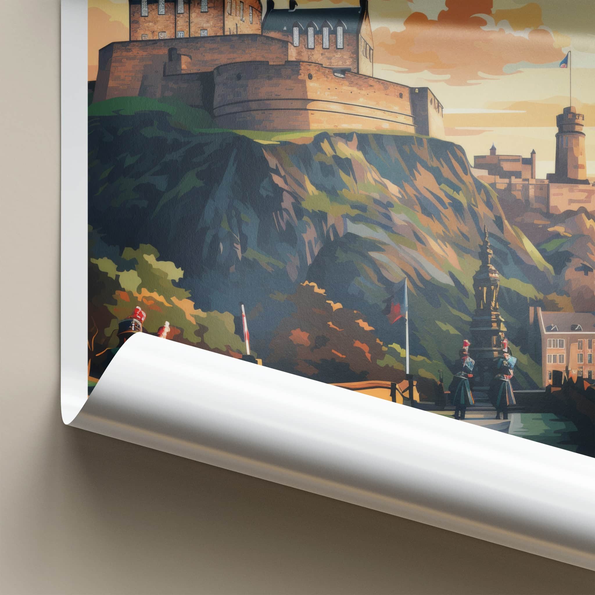 Edinburgh Poster - Scotland Travel Art - Castle Hill Sunset Home Decor