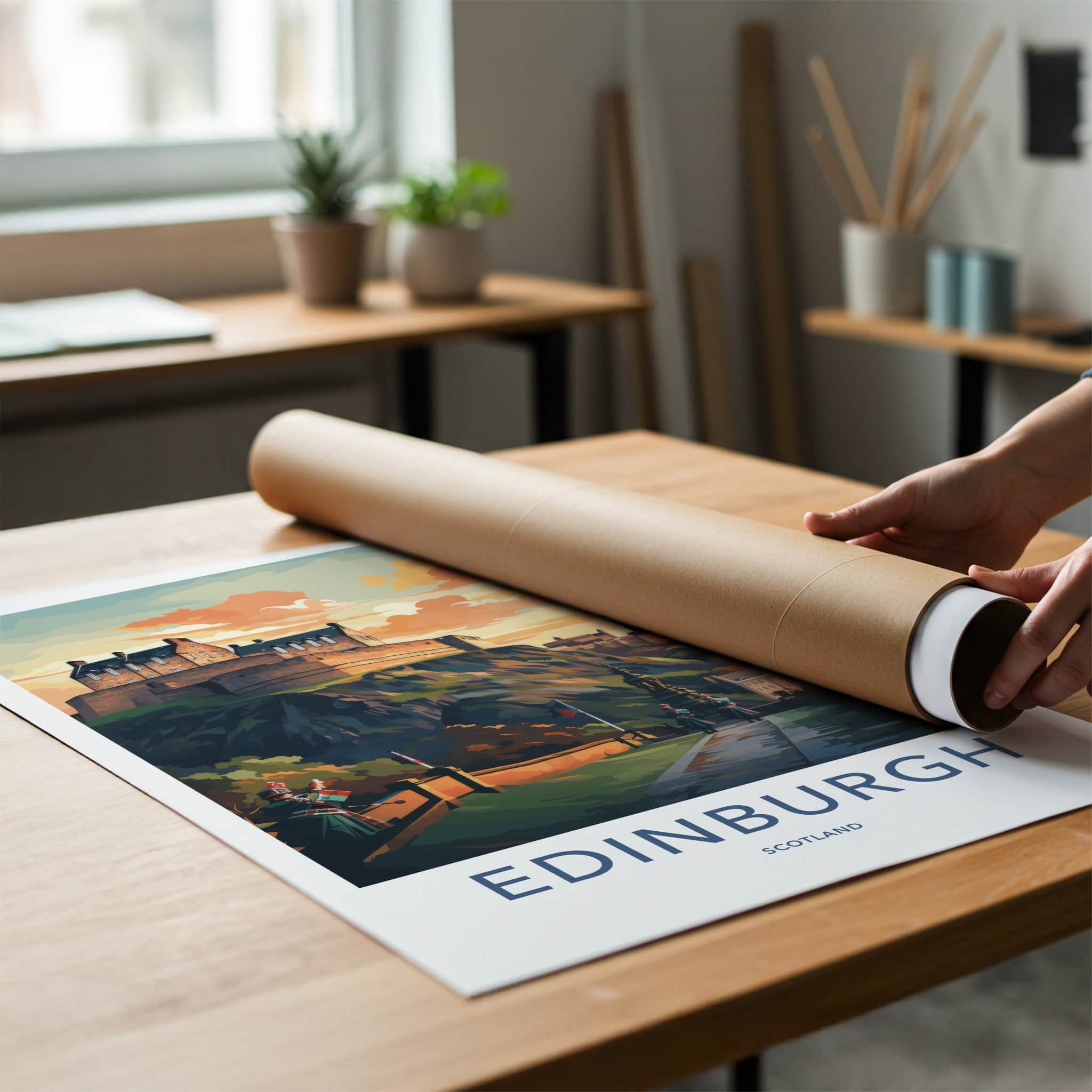 Edinburgh Poster - Scotland Travel Art - Castle Hill Sunset Home Decor