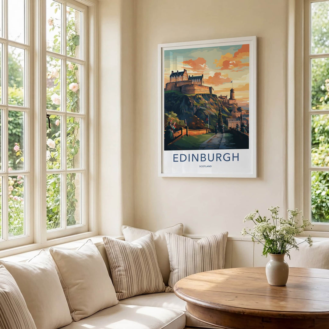 Edinburgh Poster - Scotland Travel Art - Castle Hill Sunset Home Decor