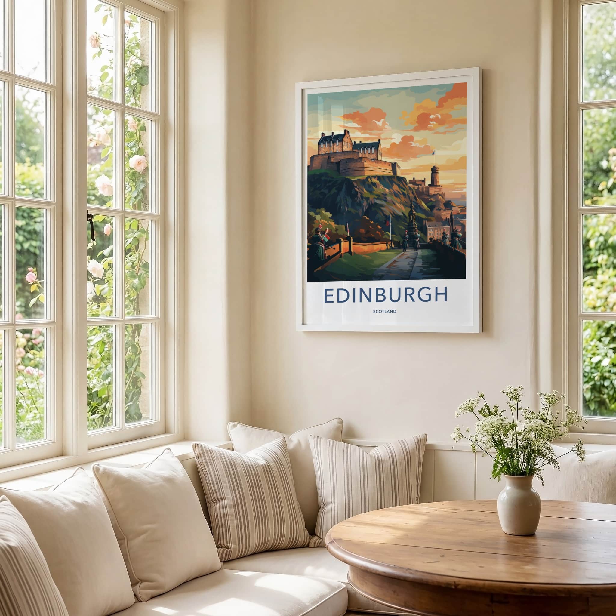 Edinburgh Poster - Scotland Travel Art - Castle Hill Sunset Home Decor