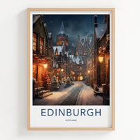 Edinburgh Poster - Scotland Travel Art - Festive Winter Night Home Decor