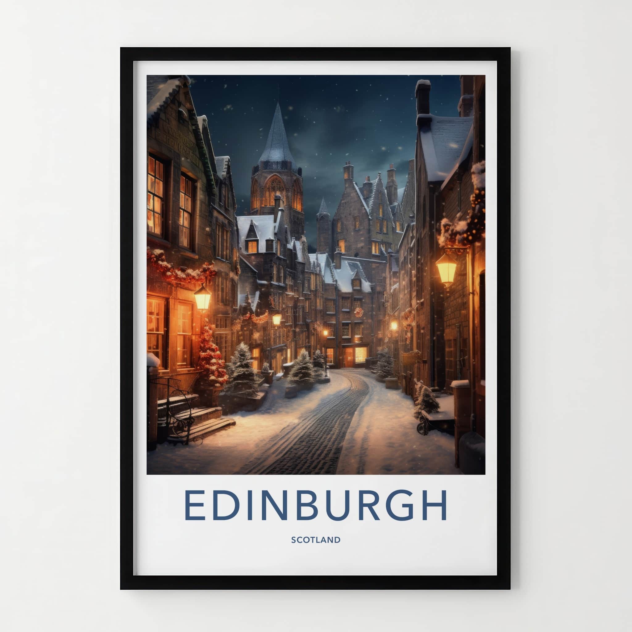 Edinburgh Poster - Scotland Travel Art - Festive Winter Night Home Decor
