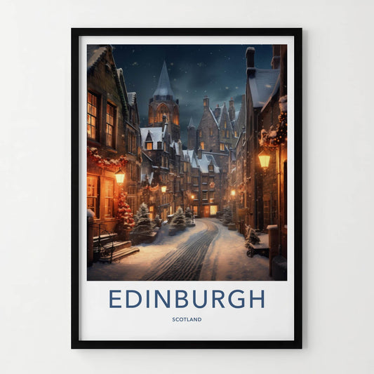 Edinburgh Poster - Scotland Travel Art - Festive Winter Night Home Decor