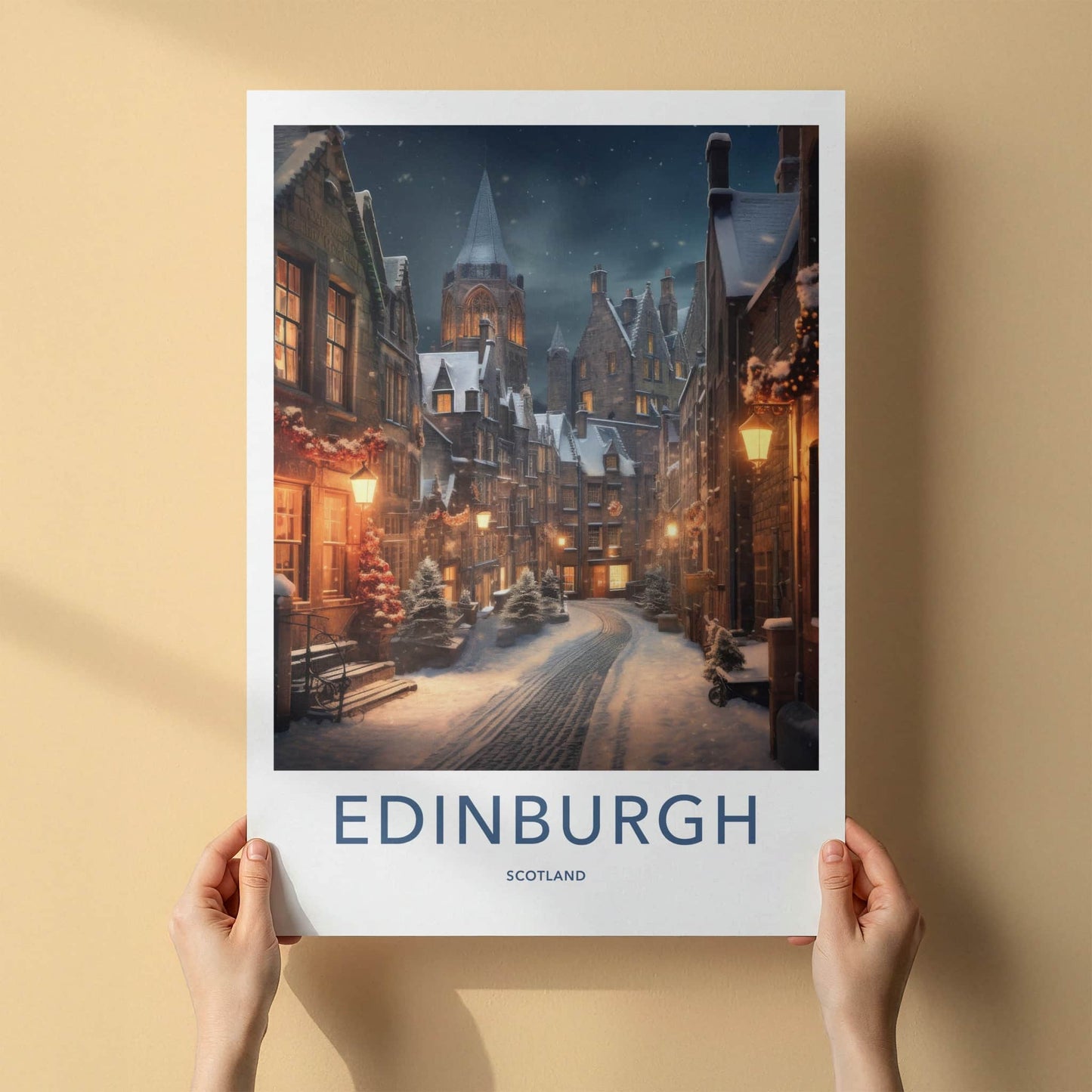 Edinburgh Poster - Scotland Travel Art - Festive Winter Night Home Decor