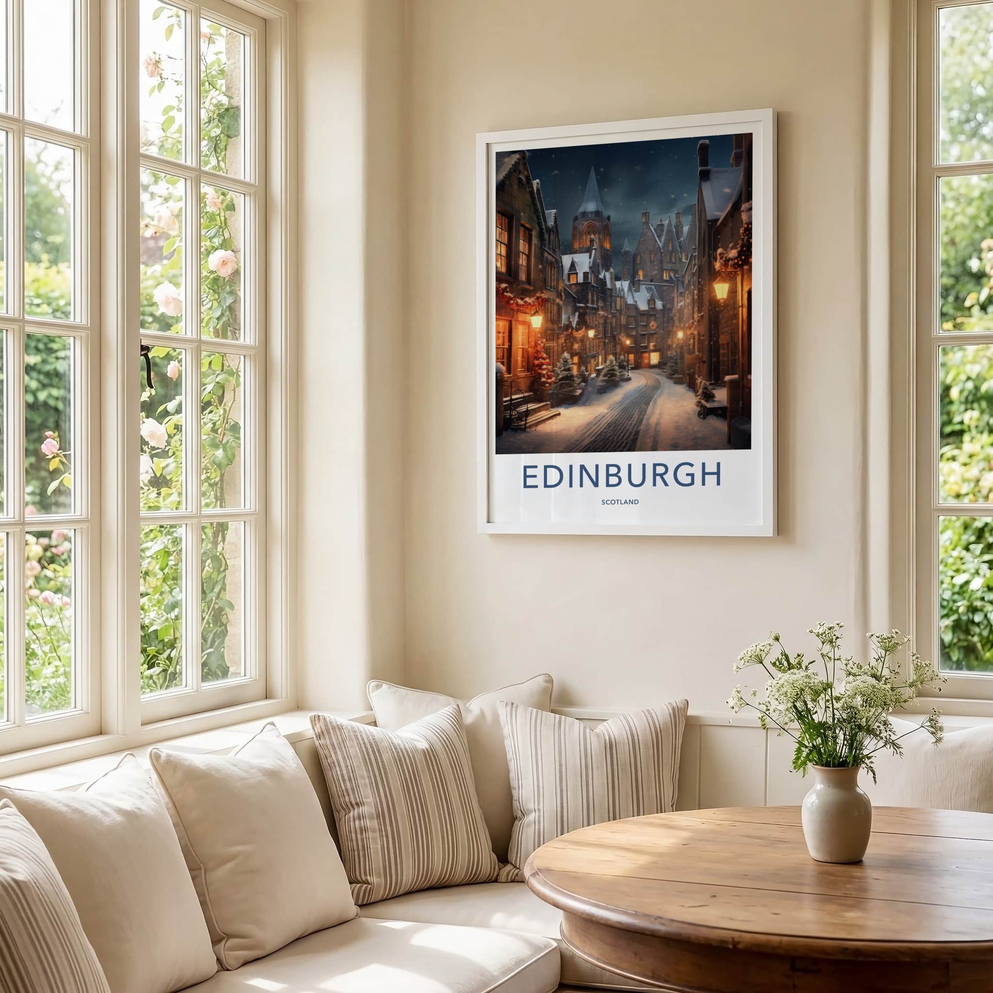 Edinburgh Poster - Scotland Travel Art - Festive Winter Night Home Decor