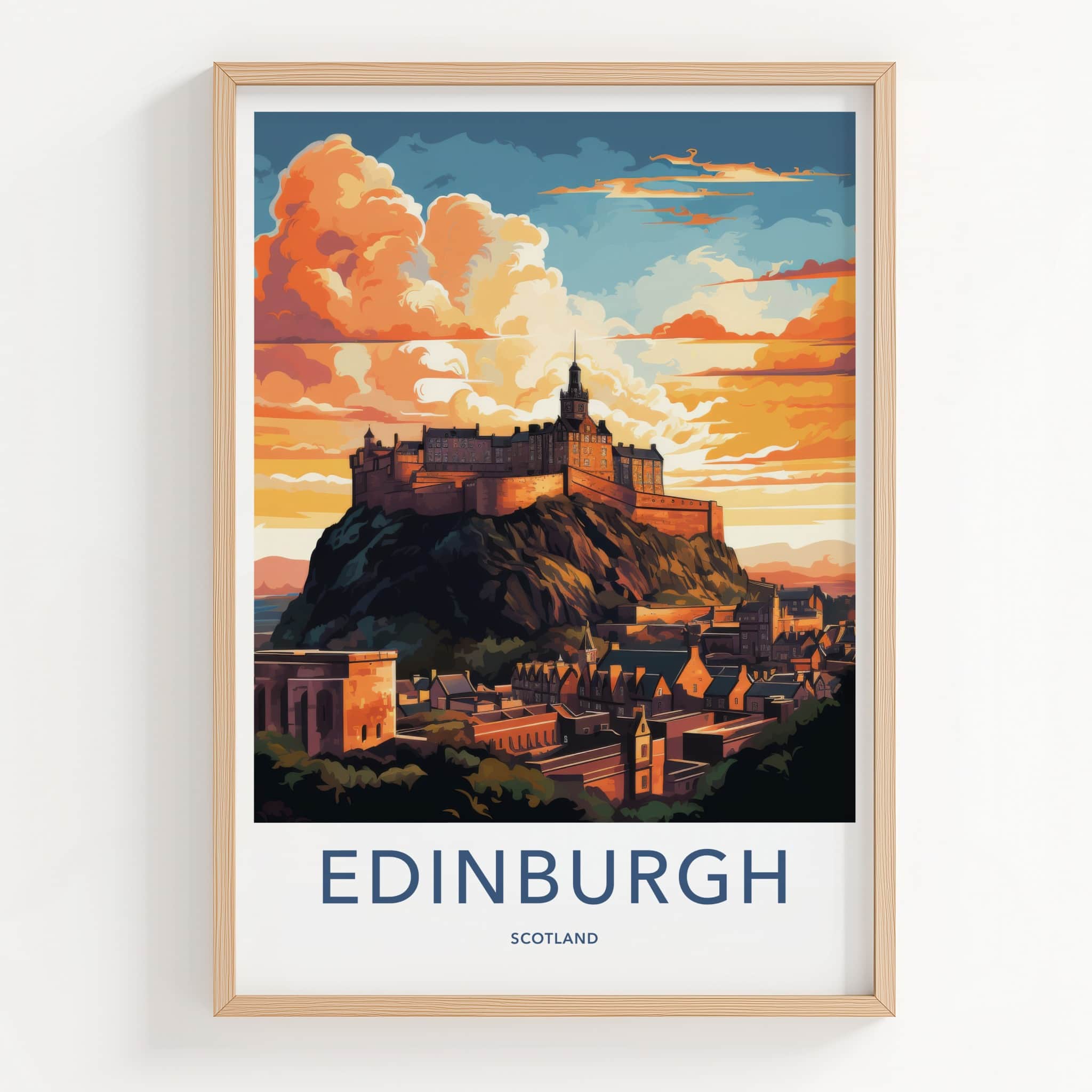 Edinburgh Poster - Scotland Travel Art - Hilltop Castle Sunset Home Decor