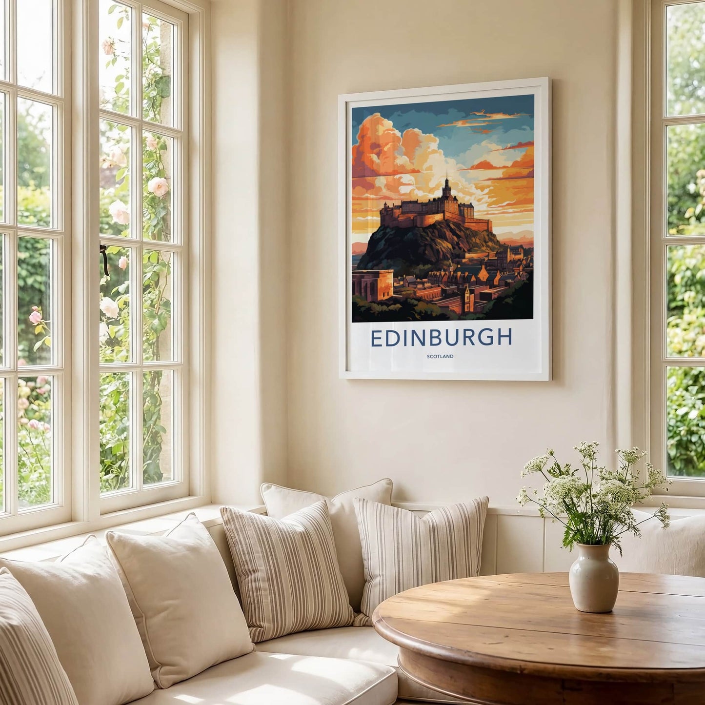 Edinburgh Poster - Scotland Travel Art - Hilltop Castle Sunset Home Decor